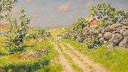 johan krouthen Sommarlandskap med vandrande barn oil painting artist